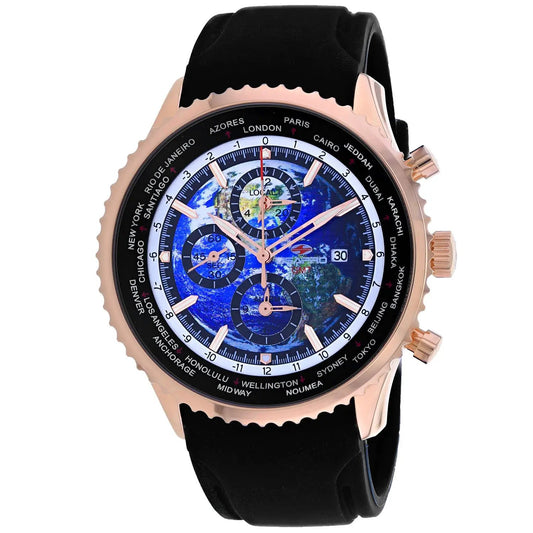 Seapro Meridian World Timer GMT watch with rose gold case and black strap world map dial on Tampa Home & Garden Store