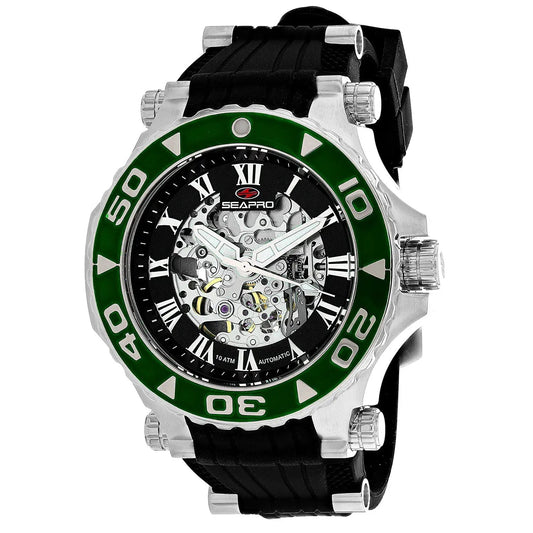 Seapro Seaway automatic men's watch with green bezel, skeleton dial, steel case on Tampa Home & Garden Store