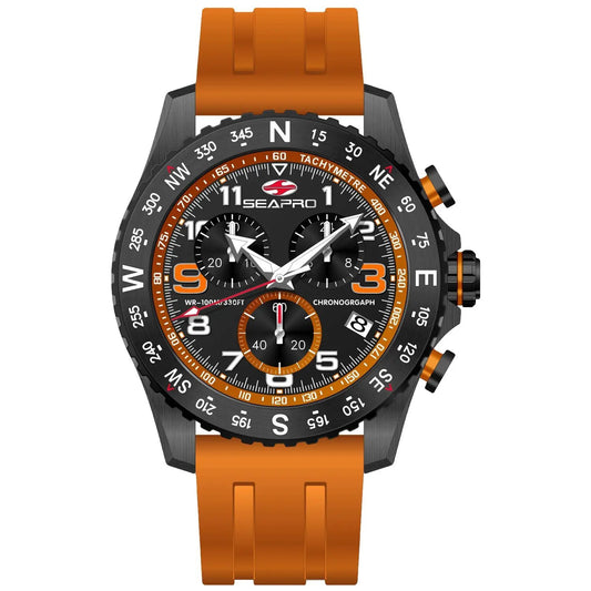 Seapro Gallantry men's watch with black dial and orange silicone strap, chronograph on Tampa Home & Garden Store