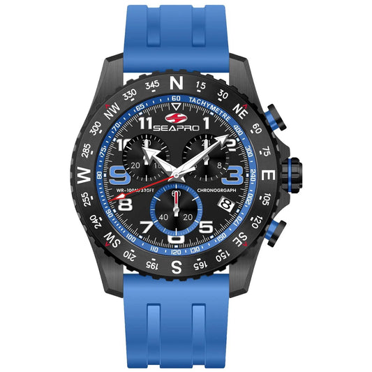Seapro men's Gallantry quartz chronograph watch with black dial and blue strap on Tampa Home & Garden Store