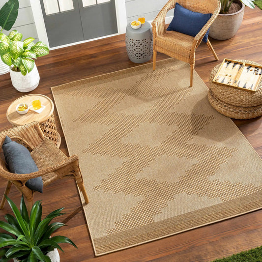 Colum Flatweave Faux Jute Outdoor Rug in natural beige for Boutique Rugs, porch seating area on Tampa Home & Garden Store