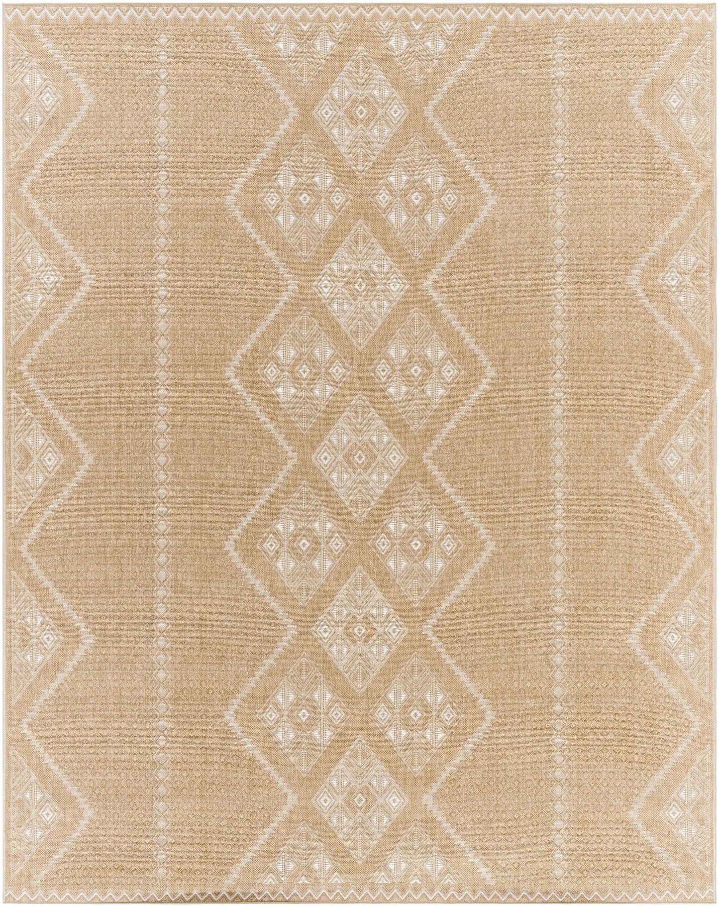 Olina Flatweave Faux Jute Outdoor Rug beige with geometric diamond pattern Boutique Rugs on Tampa Home & Garden Store