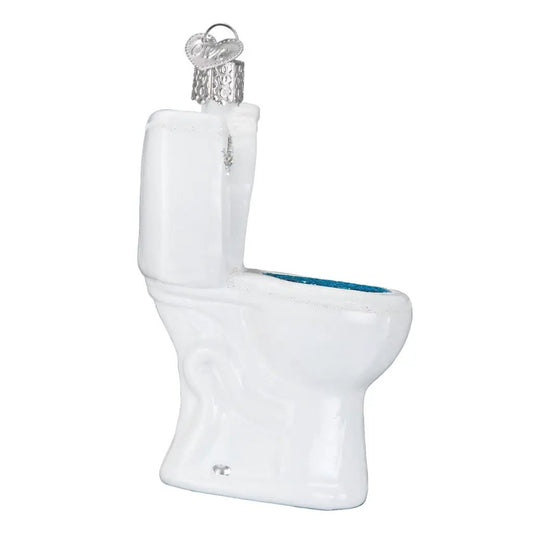 Throne Toilet Ornament Christmas decor white ceramic with blue seat and silver heart-hanger on Tampa Home & Garden Store