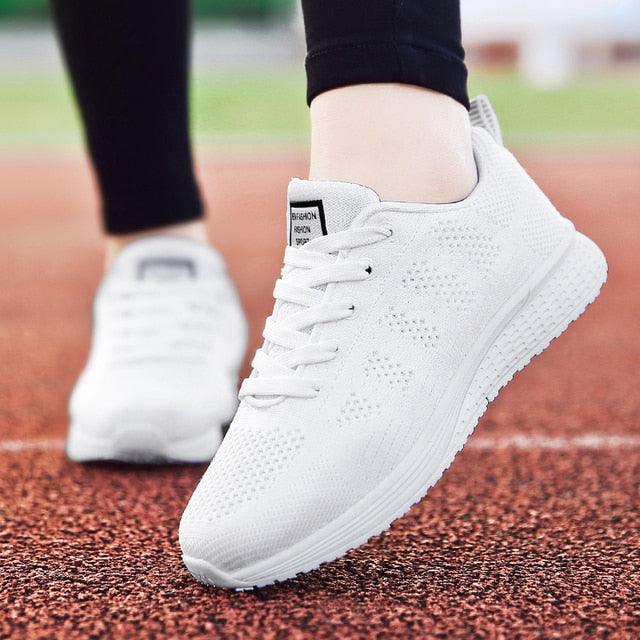 Stevvex white breathable mesh sneakers with lace-up, lightweight casual walking shoes on Tampa Home & Garden Store