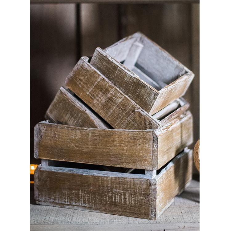 RusticReach Square Cube Solid Wood Crates set of 5, weathered brown wooden baskets on Tampa Home & Garden Store