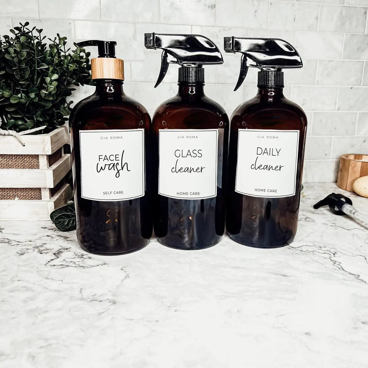 Amber Glass 32oz Reusable Dispenser Bottles