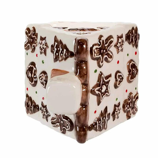 Gingerbread House Cookie Jar 10 Inch ceramic white jar with brown gingerbread shapes on Tampa Home & Garden Store