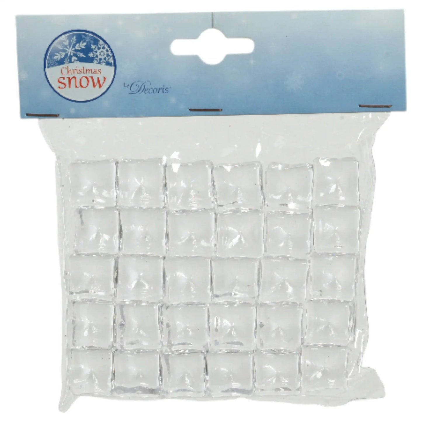 Frosty acrylic ice cubes for Christmas decor by The Country Christmas Loft with Christmas Snow logo on blue packaging on Tampa Home & Garden Store