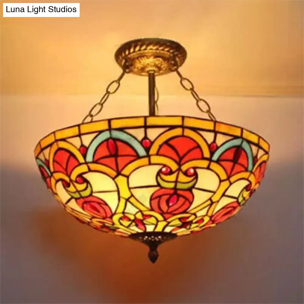 Teal glass ceiling light flush mount with stained glass shade red yellow Decorbites on Tampa Home & Garden Store