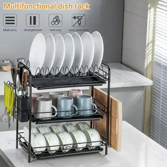 Decorbites 3-tier drying rack with plates top, mug middle, bowl bottom and side utensil holder on Tampa Home & Garden Store