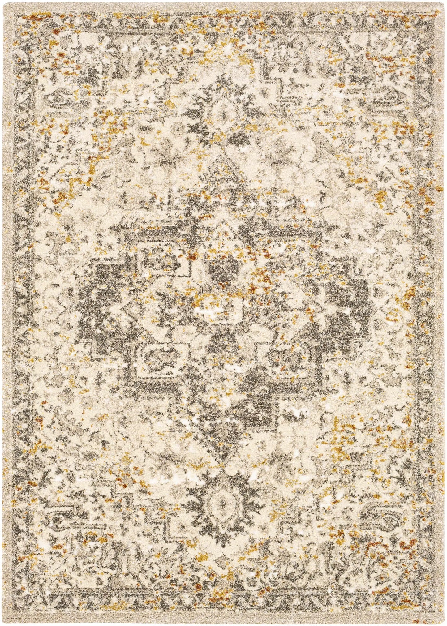 Stockwell Thick Luxe Rug Denim by Boutique Rugs with Turkish motif and mustard accents on Tampa Home & Garden Store