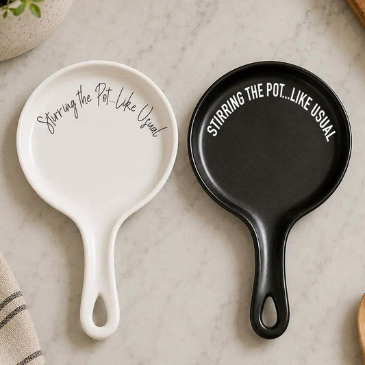 Stirring the Pot Spoon Rest for Chaos Lovers white and black set by Gia Roma on Tampa Home & Garden Store
