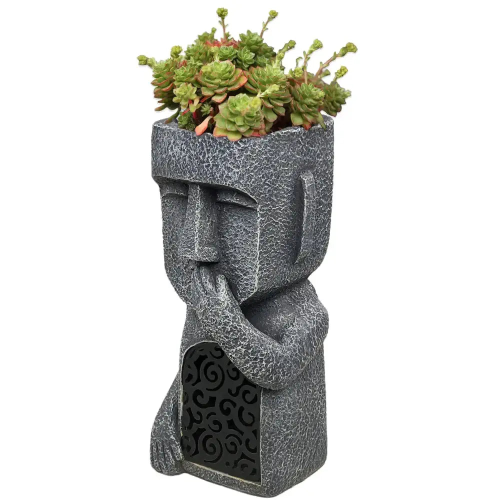 Stone gray easter island statue planter with succulent by Decorbites on Tampa Home & Garden Store