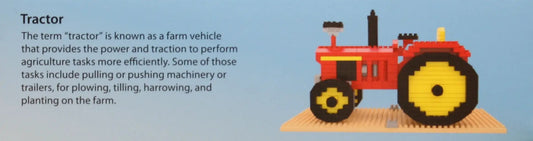 Mini Building Blocks Farm Series Tractor Kit red tractor with yellow wheels on wooden base on Tampa Home & Garden Store