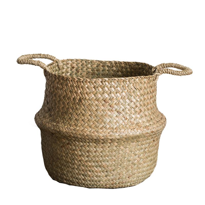 Straw Basket Pop Up Belly Basket by RusticReach, woven natural straw with two rope handles on Tampa Home & Garden Store