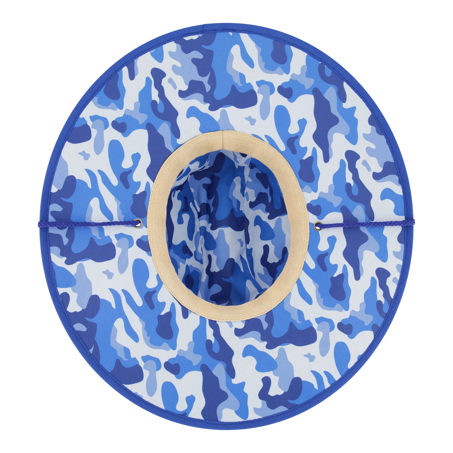 Marlin Straw Hat by White Water Life, blue camouflage interior with beige straw band on Tampa Home & Garden Store