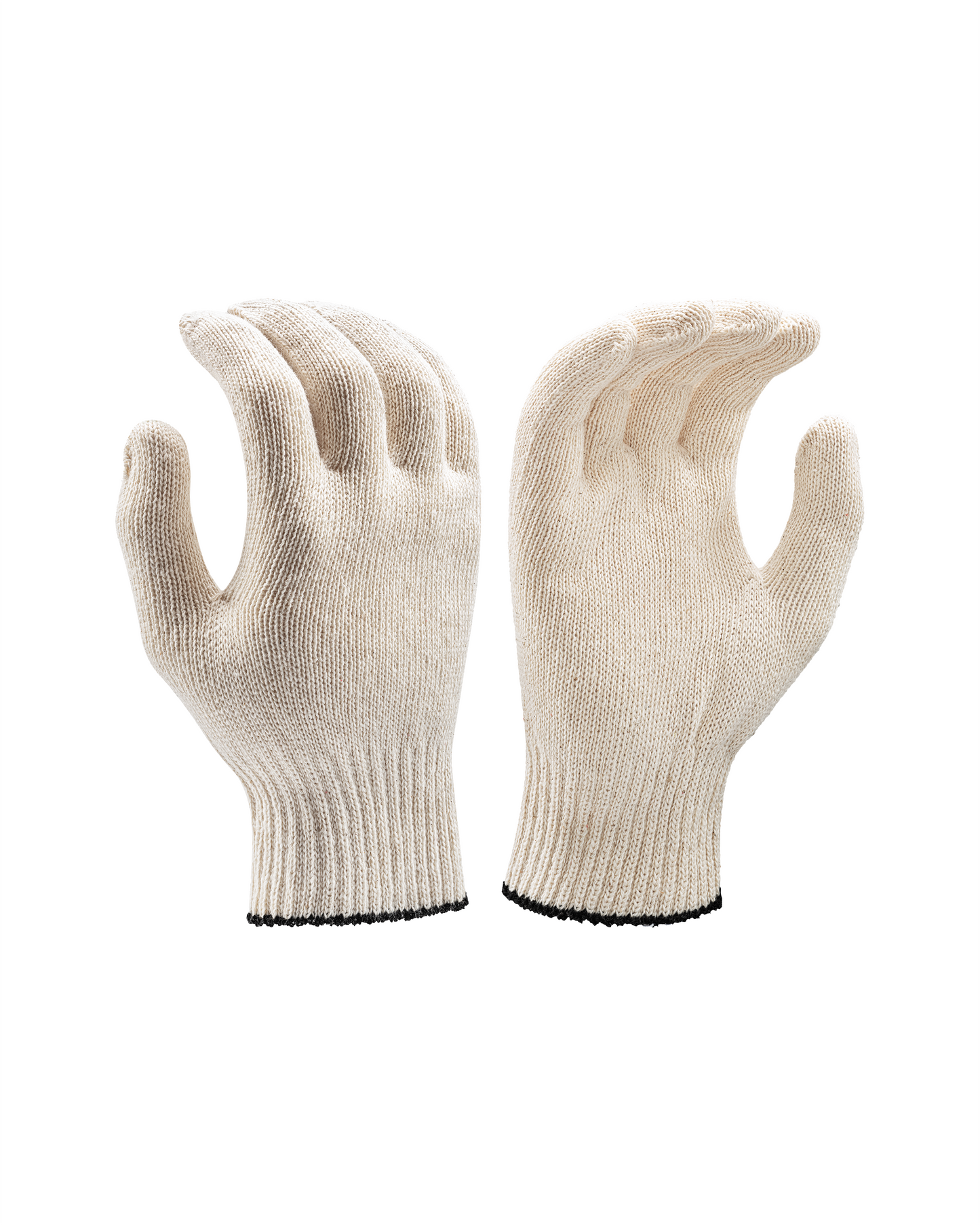 Gloves Kiwi string knit work gloves beige with black cuff trim pair on Tampa Home & Garden Store