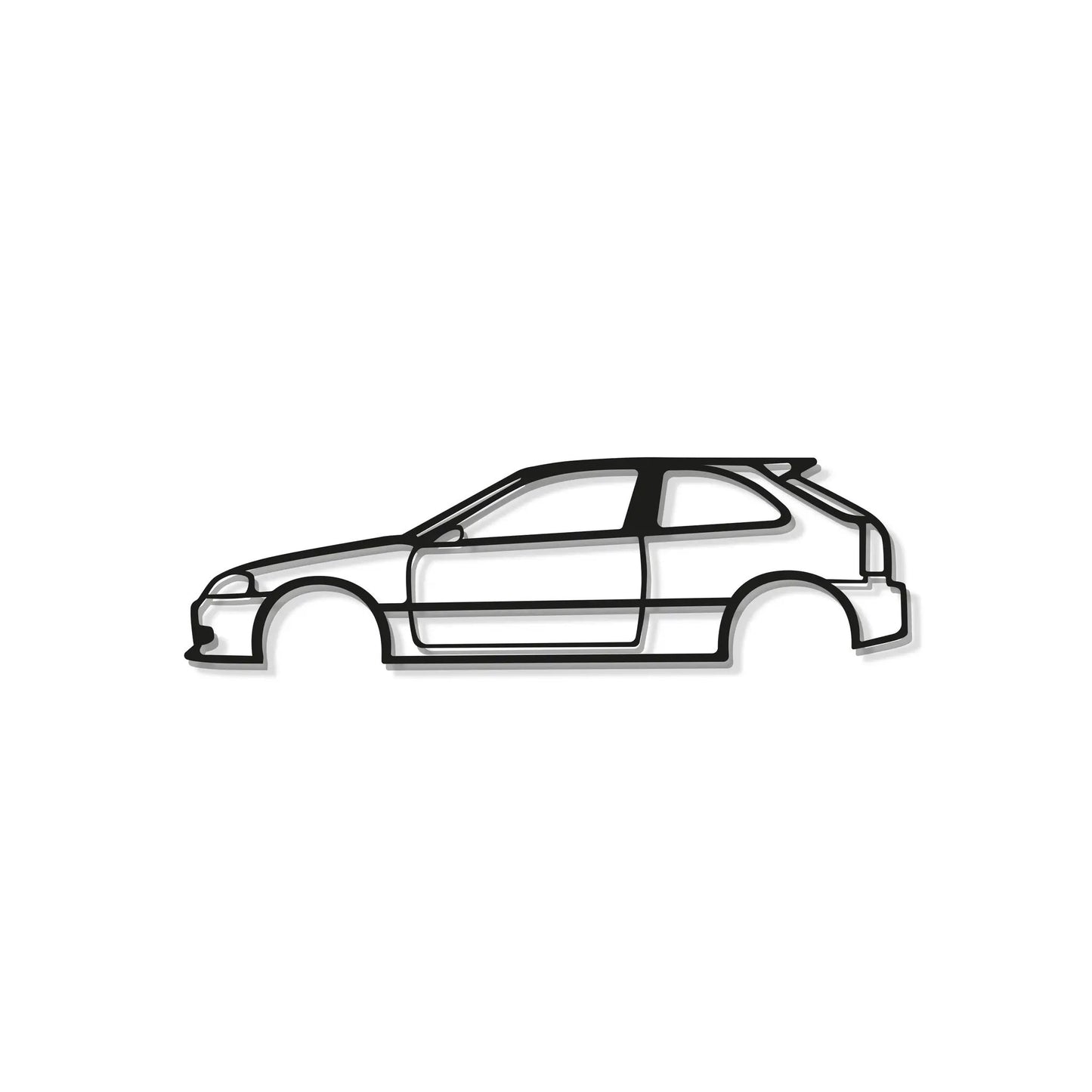 Civic EK metal car wall art by Modello Turbo, black line drawing of a compact hatchback on Tampa Home & Garden Store