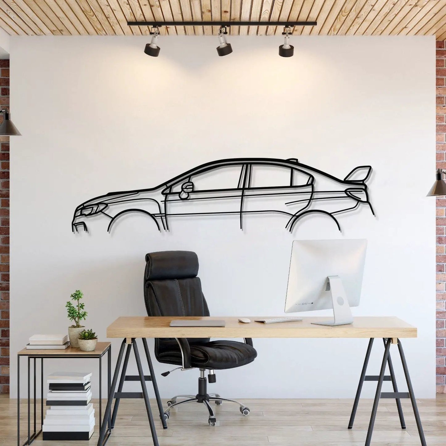 WRX STI VA metal car wall art decor in black line art by Modello Turbo artwork on Tampa Home & Garden Store