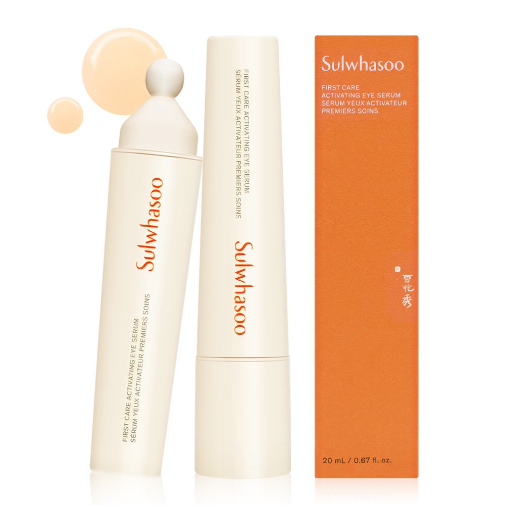 Sulwhasoo First Care Activating Eye Serum bottle and tube with cream finish orange logo orangebox on Tampa Home & Garden Store