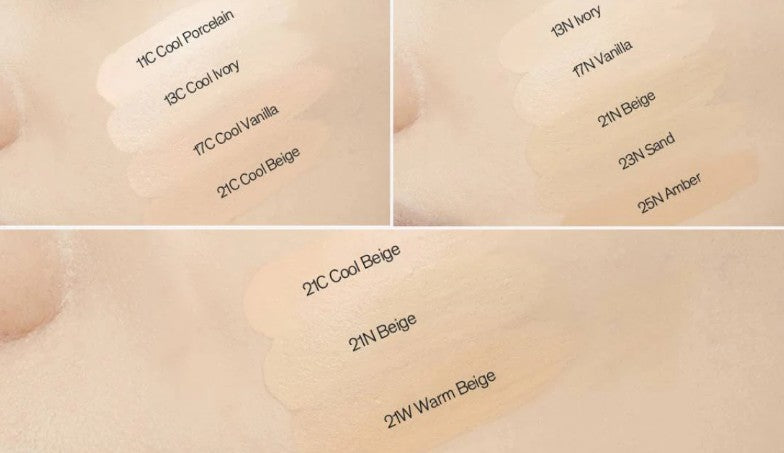 Sulwhasoo Perfecting Foundation SPF17 PA+ swatches on skin with porcelain to beige shade range on Tampa Home & Garden Store