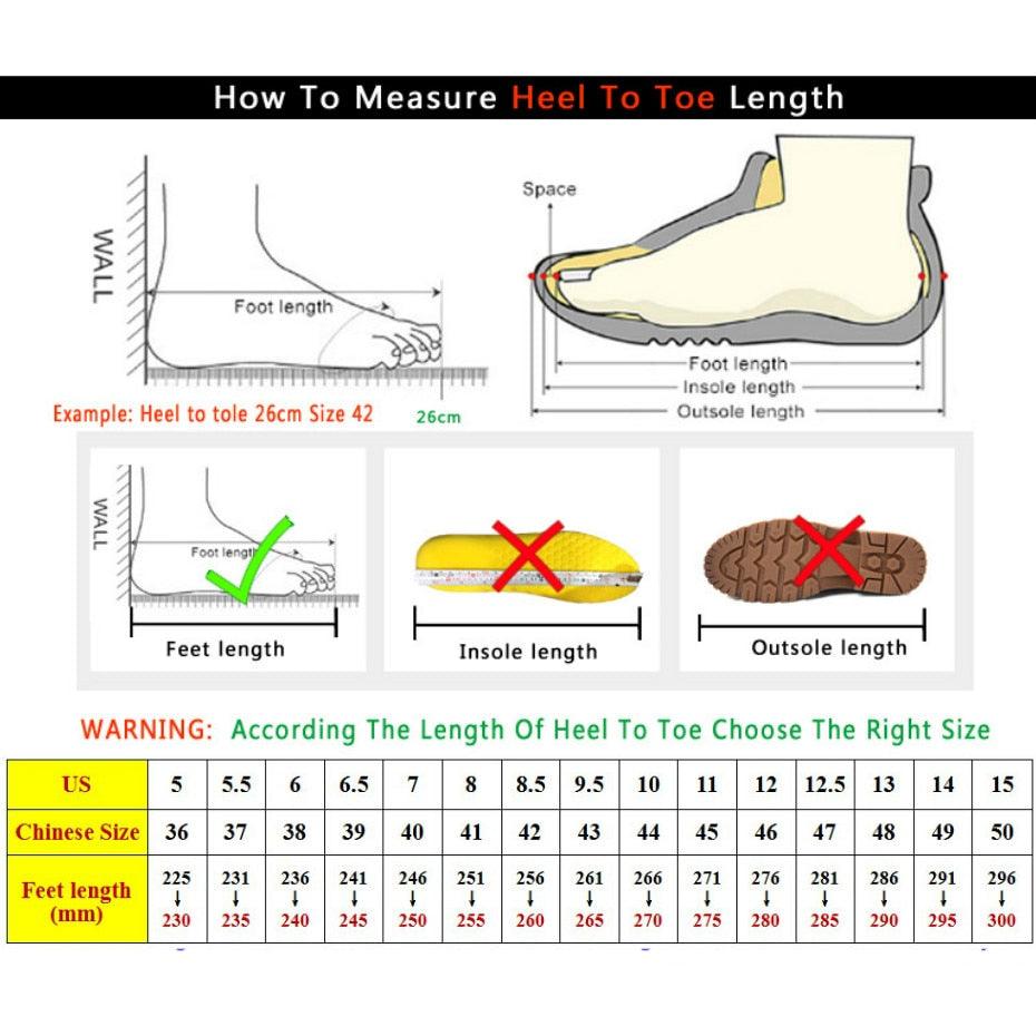Stevvex sneakers size chart with heel-to-toe guide and US/Chinese size table on Tampa Home & Garden Store