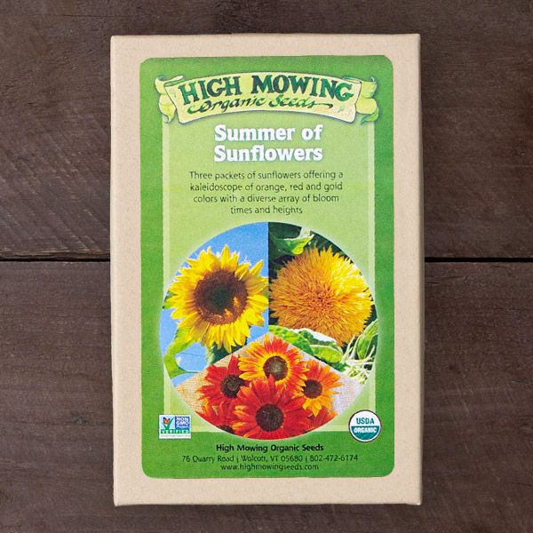 Seed Bundles Summer of Sunflowers by High Mowing Organic Seeds in green packaging with sunflowers on Tampa Home & Garden Store