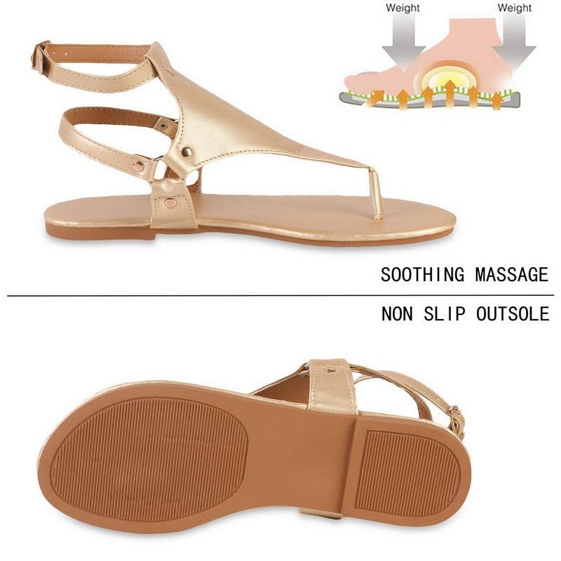 Stevvex women's gold sandals with ankle strap, open toe, cushioned sole, non-slip outsole on Tampa Home & Garden Store