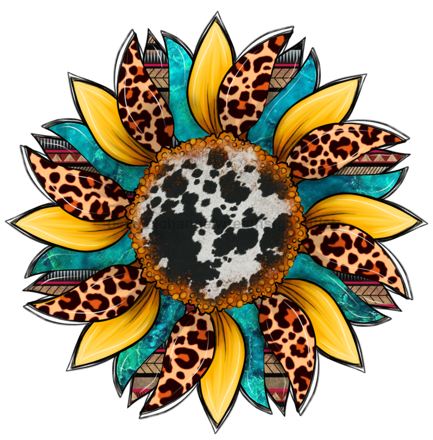 Girasol, Flor Estampado de Vaca, Flor de Leopardo, cartel de madera, Colgante de puerta, DECOE-W-089-DH