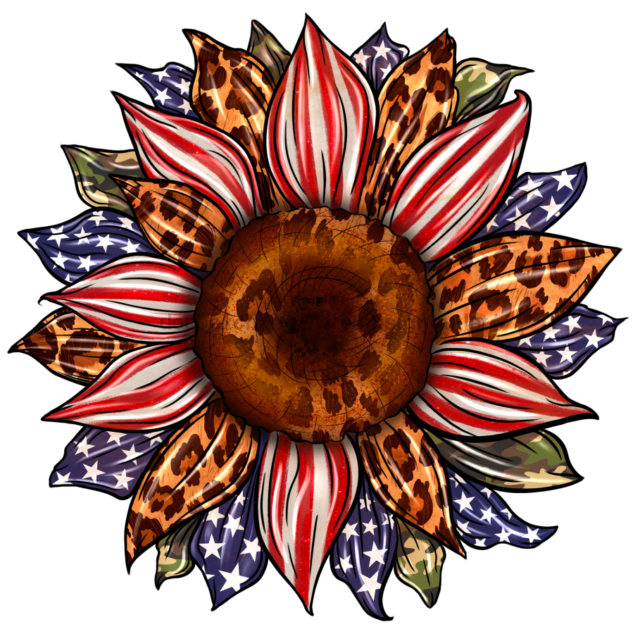 Sunflower, Patriotic Flower, Animal Print Flower, wood sign, Door Hanger, DECOE-W-095-DH