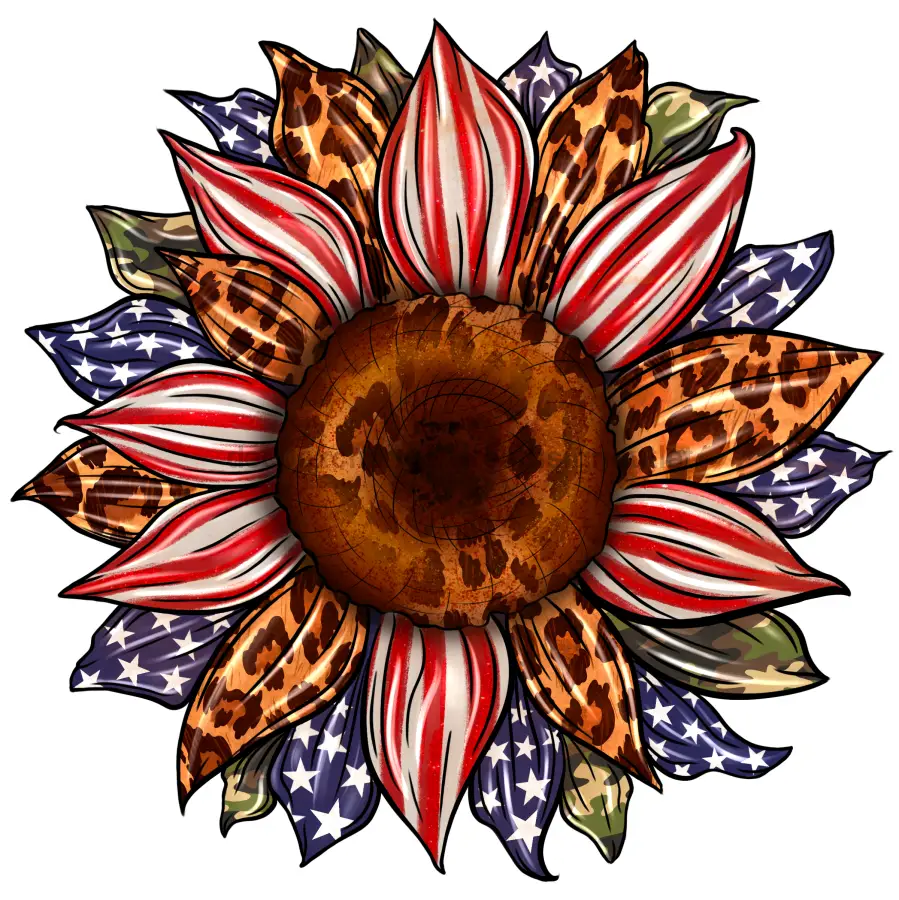 Sunflower Patriotic Door Hanger Wood Sign by DecoExchange with leopard print on Tampa Home & Garden Store
