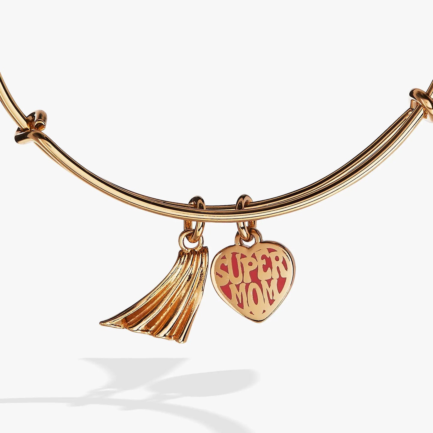 Gold tone Super Mom heart and cape charm bangle with tassel fringe on Tampa Home & Garden Store