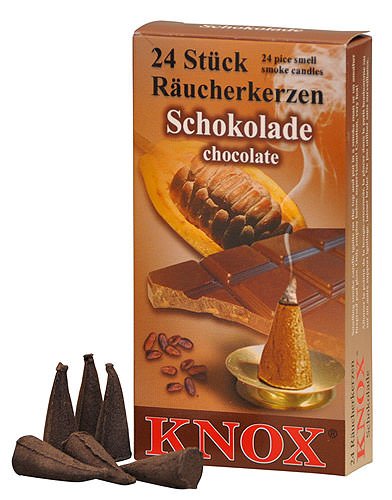 Cônes d'encens parfumés allemands Knox (paquet de 24) - Chocolat