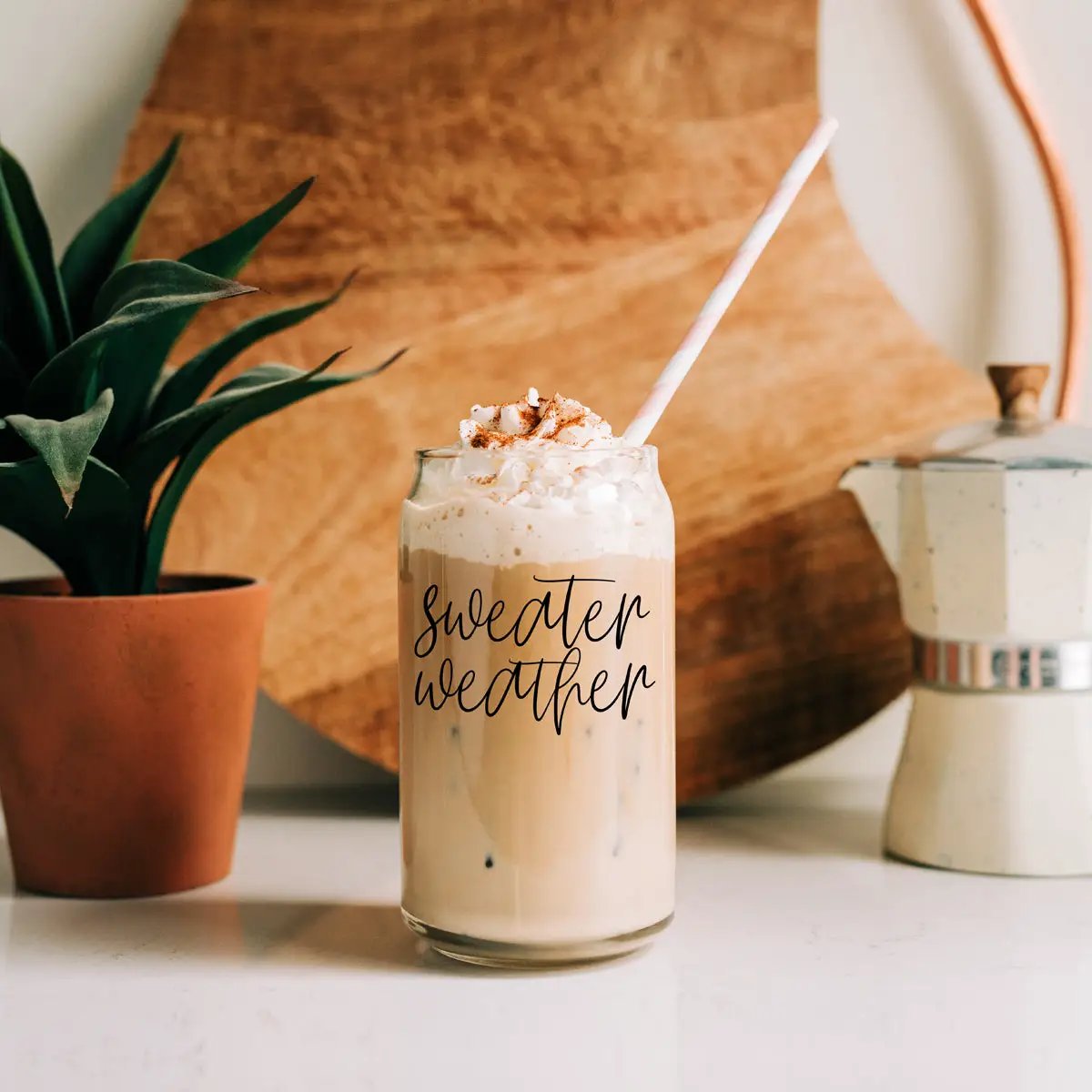 Sweater Weather 17oz Glass Cup with Bamboo Top
