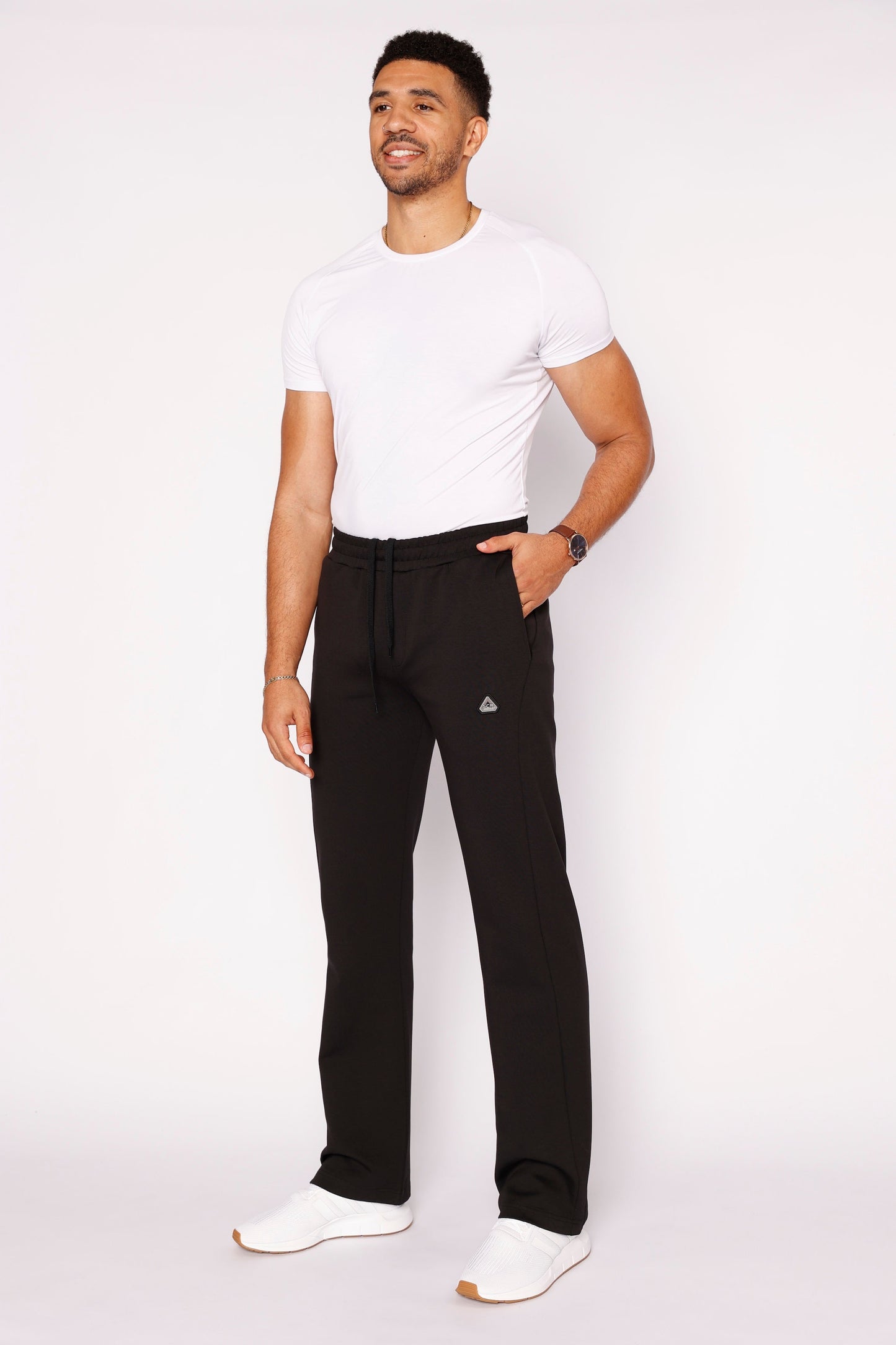 SCR Classic Athleisure Sweatpants - Straight Tall Fit black with drawstring, SCR logo on Tampa Home & Garden Store