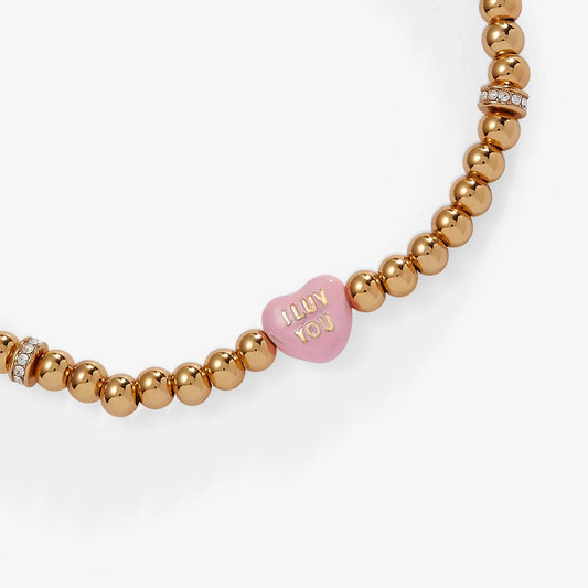 Bracelet Sweethearts I Luv You stretch gold-tone beads with pink disc charm by Alex and Ani on Tampa Home & Garden Store