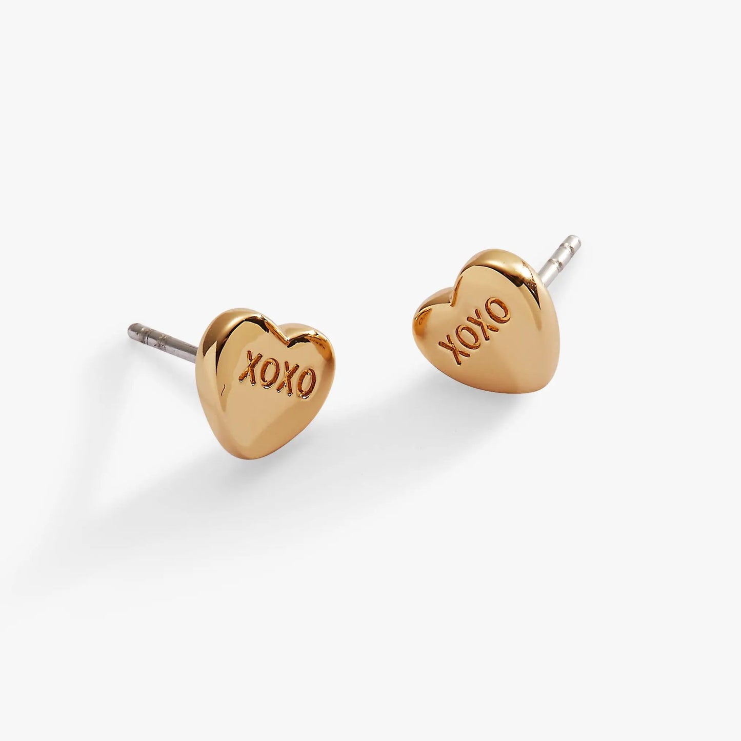 Sweethearts XOXO stud earrings, pair of goldtone heart charms engraved XOXO by ALEX AND ANI on Tampa Home & Garden Store