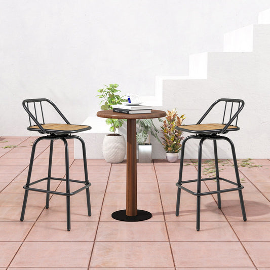 360° Swivel Bar Stool Set of 2 with Footrest and Backrest-Balck & Natural - Tampa Home & Garden Store