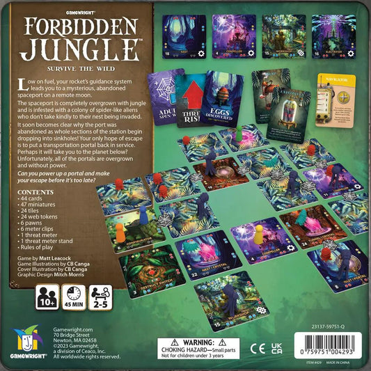Forbidden Jungle Survival Gamewright Moon Spaceport board game back with cards and tokens on Tampa Home & Garden Store