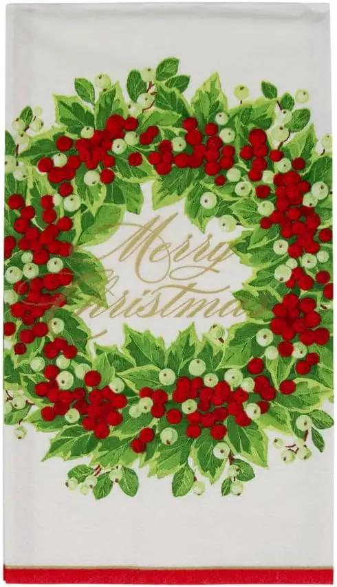 Holly and Berry Wreath napkins Merry Christmas with red berries and green holly leaves on Tampa Home & Garden Store