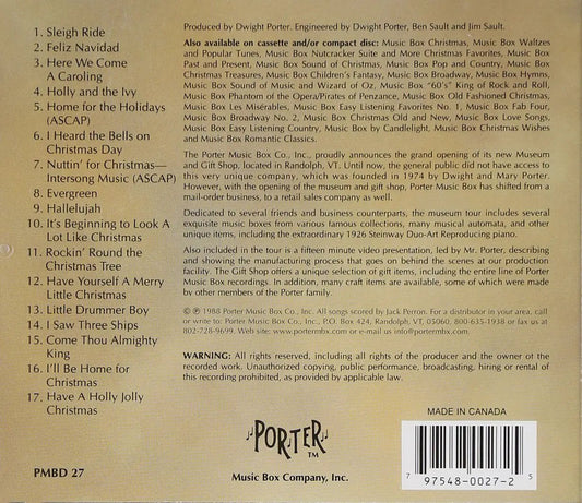 CD: Christmas Treasures and Sleigh Ride Classics with tracklist on left Porter logo barcode on Tampa Home & Garden Store