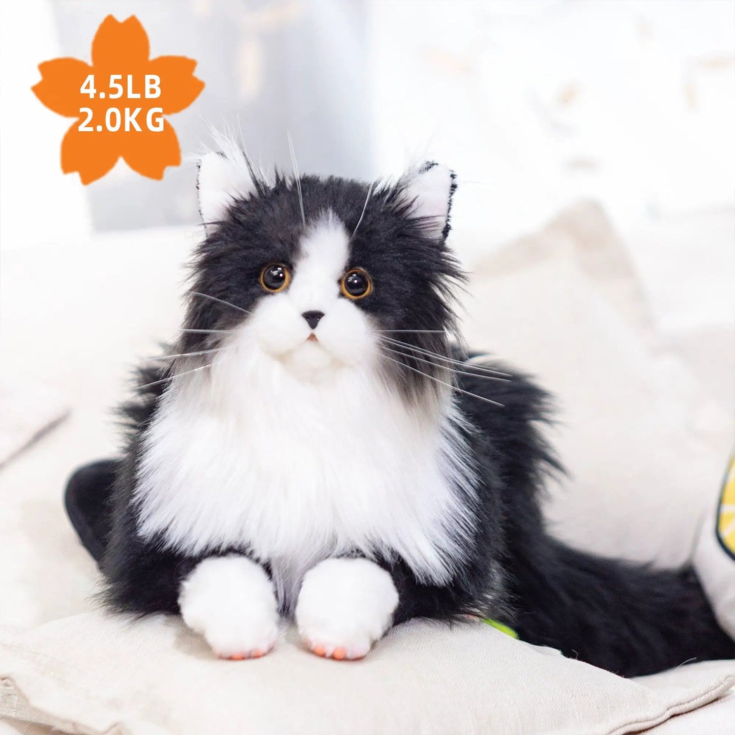 Tuxedo Weighted Plush Cat by Chongker; black and white plush stuffed animal with eyes on Tampa Home & Garden Store