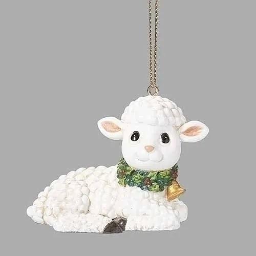 Little Lamb of Bethlehem ornament by The Country Christmas Loft, white lamb with green scarf hanging keepsake on Tampa Home & Garden Store