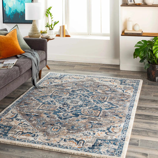 Taligaman Thick Luxe Rug by Boutique Rugs in polypropylene with blue beige ornate pattern on Tampa Home & Garden Store