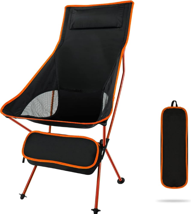 Ultralight Tall-Back Camping Chair River Country Gear orange frame black fabric carry bag on Tampa Home & Garden Store