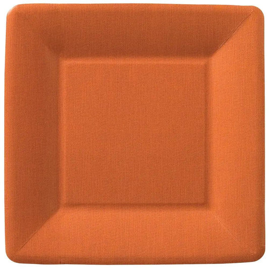 Ideal Home Range Linen Terra Cotta Salad Plate orange square linen-textured plate on Tampa Home & Garden Store