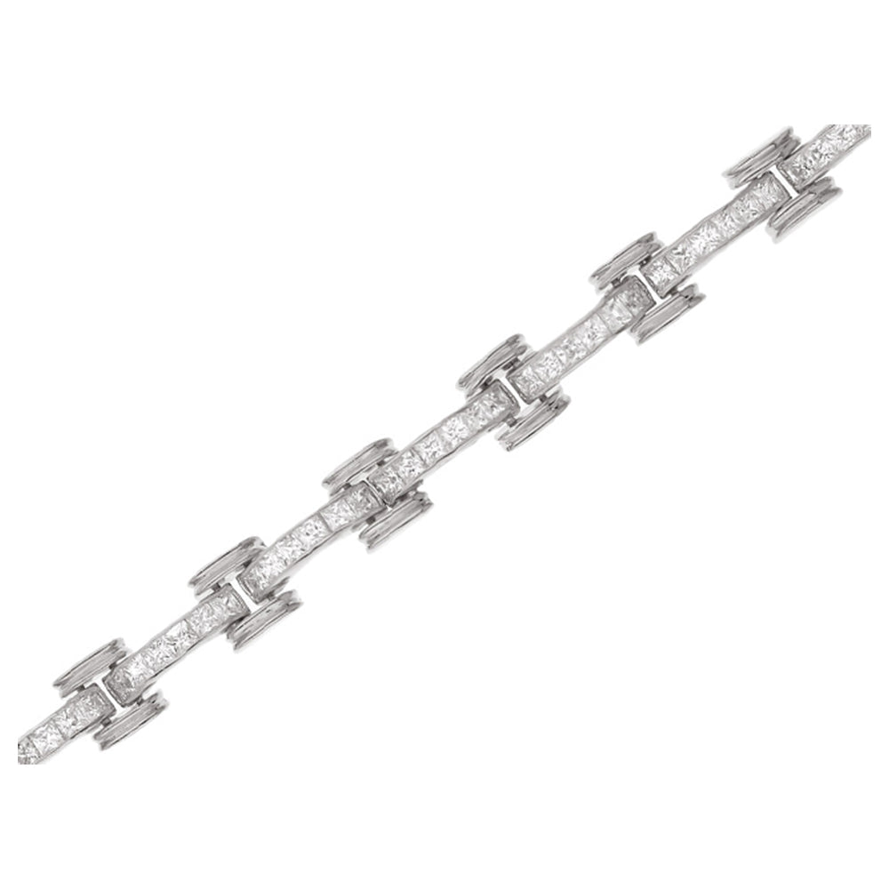 Unisex princess-cut link bracelet by Lauren G Adams in silver-tone with pavé crystals on Tampa Home & Garden Store