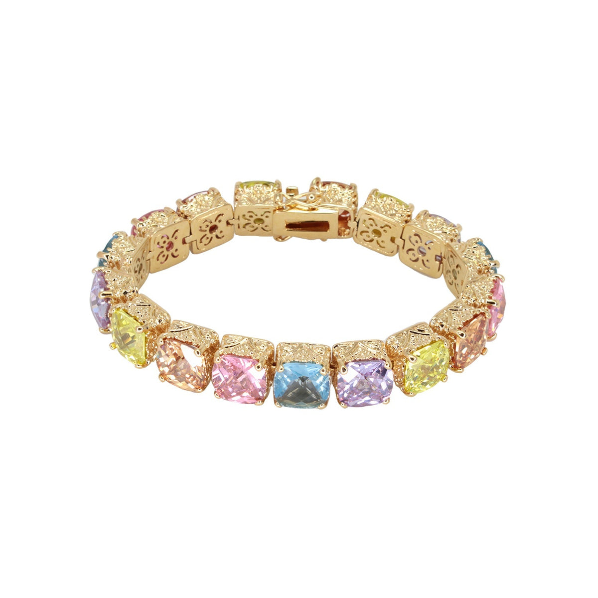 Lga Vintage Bracelet by Lauren G Adams, gold-tone links with pastel gemstone squares on Tampa Home & Garden Store