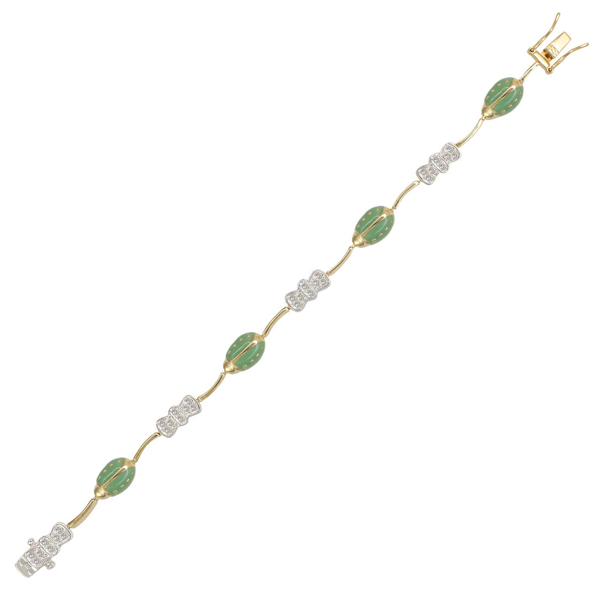 Lauren G Adams Lady Poof Tennis Bracelet with green enamel beads and pave diamonds on gold on Tampa Home & Garden Store