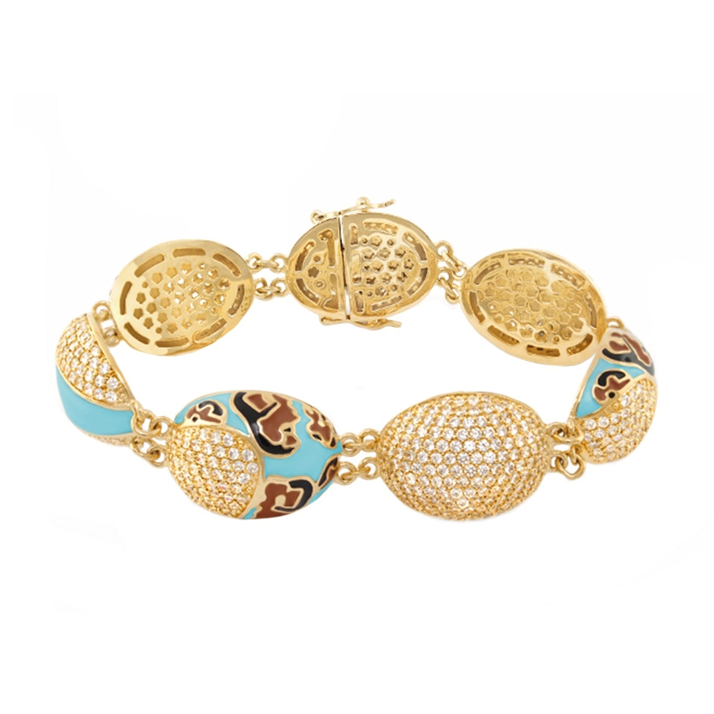 Fab Bracelet Lauren G Adams gold-tone oval links with pave crystals and turquoise enamel accents on Tampa Home & Garden Store